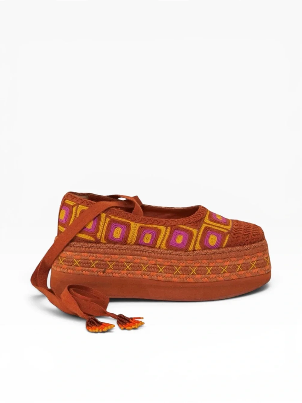 FARM RIO RUST ESPADRILLE FLATFORM EMBROIDERED LACE UP PLATFORM SHOES NWT SIZE 8